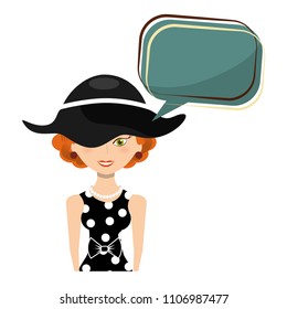 retro woman with speech bubble isolated icon