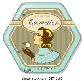 retro woman vintage cosmetics tin label