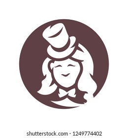 Retro Woman in vintage Hat silhouette sign