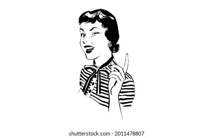 Retro Woman Winking - Retro clip art