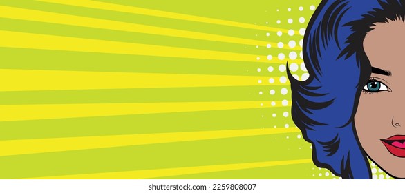 retro woman young  comics style background in vintage staly