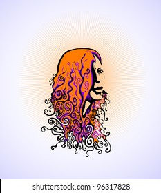 retro woman's face portrait. vector illustration