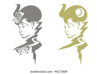 Retro woman's face. Two variants