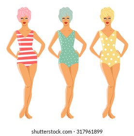 retro women in bathing suits - illustration