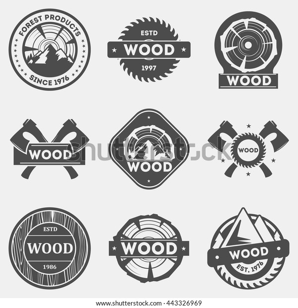 Retro Wood Logo Signs Badges Set Stock Vector (Royalty Free) 443326969