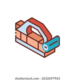 Retro wood planer tool illustration in isometric perspective view