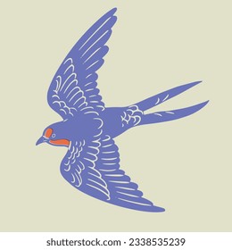 Retro woodcut-style illustration of a flying swallow