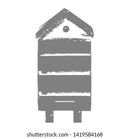 Retro wooden bee hive icon. Vector stamp for honey packaging, beekeeping and apiculture. Engraving colorful illustration for honey and mead business