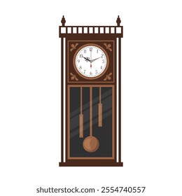 Retro wooden clock flat vector design isolated on white background