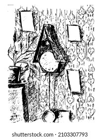 Retro-Holzuhr-Pendelsymbol.Retro-Chronometer einzelne Vektorgrafik flach mit langem Schatten
