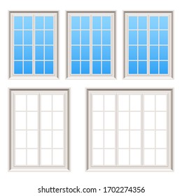 Retro wooden windows vector design illustration isolated on white background