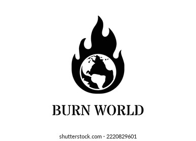 Logo-Design von Retro World Globe Planet Burn Fire Flames