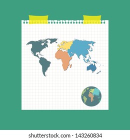 Retro world map on paper pad background,vector eps 10