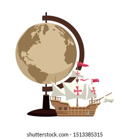 retro world map with ship navigation vector illustration design