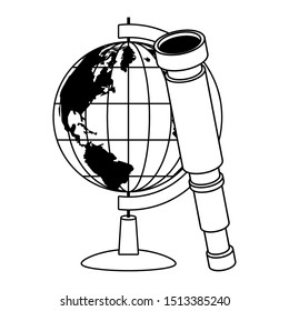 retro world map and telescope navigation vector illustration design