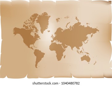 Retro world map vector illustration isolated on brown background.