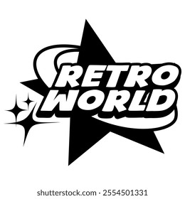 Retro World Typography Y2K Logo Patch Apparel Fashion Vector Design K62, Commercial Use