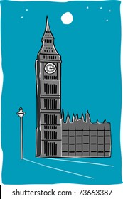 Retro World Wonder of London Big Ben Vector Illustration