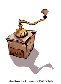 Retro Worn Down Coffee Grinder, Vector Illustration isolated on White Background.