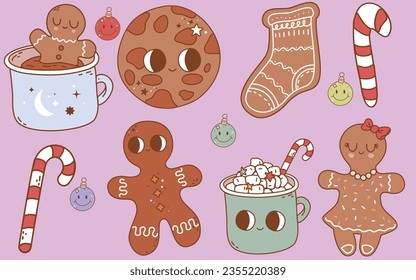 Retro Xmas Cookies and Candies Set with Christmas GengerBread and Candy Cane