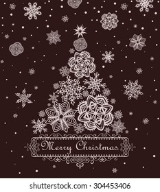 Retro Xmas greeting with paper snowflakes