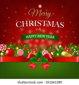 Retro Xmas Postcard With Gradient Mesh, Vector illustration