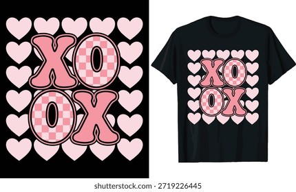 Retro XOXO Pink Hearts Pattern Valentine Day T Shirt Design