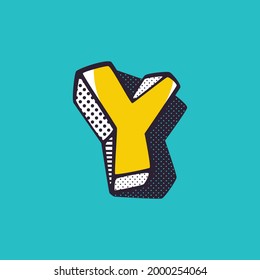 Retro 3d letter Y logo with polka dot and striped pattern on the sides. Vector isometric font for kids labels, a magic toy company, impossible art posters, etc.