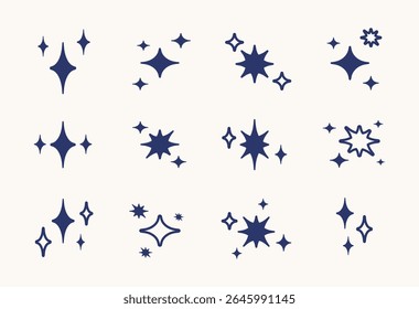 Retro y2k blinks,  star symbols and shapes, futuristic abstract stickers with decorative drawings. Vector design elements set.