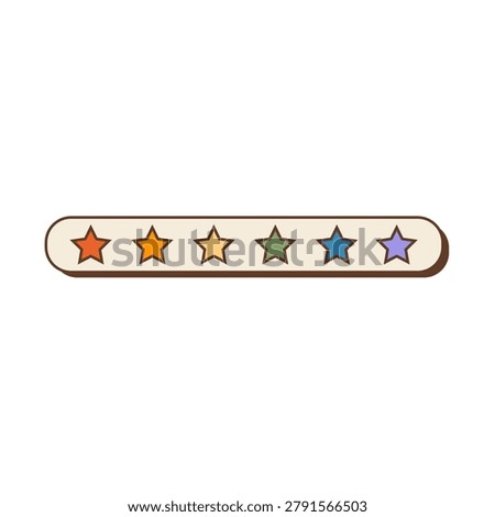 Retro Y2K computer rating bar with rainbow pride stars isolated on white. Nostalgic 90s technology software interface element for LGBTQ pride month reviews, greeting cards, social media posts. Vector