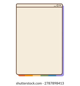 Retro Y2K computer vertical window frame layout with empty copy space and rainbow color footer isolated on white. Nostalgic 90s operating system desktop screen element for LGBTQ pride month cards.