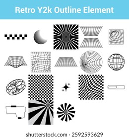 Retro Y2k Outline Element. Easy To Edit. EPS 10