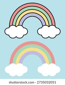 Retro y2k rainbow vector set, groovy aesthetic colorful rainbows, nostalgic 90s graphic elements for design