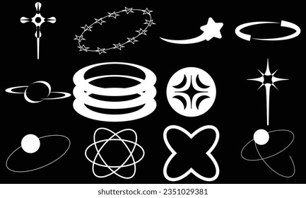Retro Y2K star elements. Universal shapes for design, projects, posters, banners and business cards. Elements collection