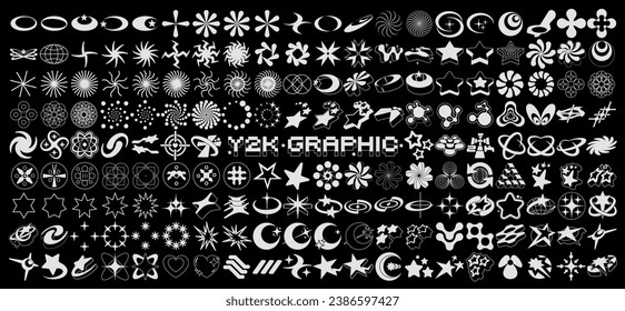 Retro Y2K star elements. Universal shapes for design, projects, posters, banners and business cards. Elements collection
