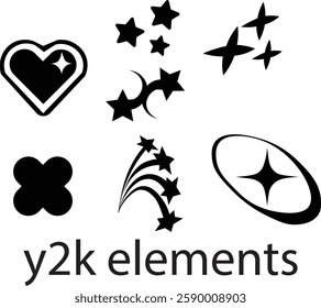Retro Y2K star elements. Universal shapes for design, projects, posters, banners and business cards. Elements collection