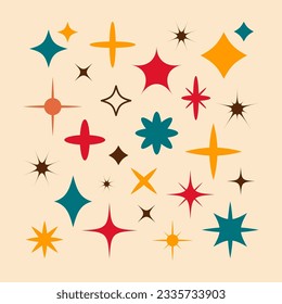 Retro y2k stars set. Futuristic graphic ornaments for decoration