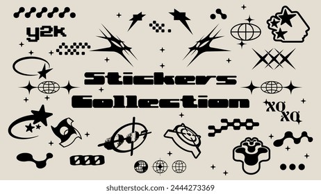  Retro Y2K stickers. Trendy abstract star shapes, universal objects for design, projects, posters, banners and business cards. Elements collection