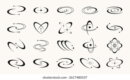 Retro y2k symbols and shapes, futuristic abstract frames and symbols with blinking stars. Vector design elements set.