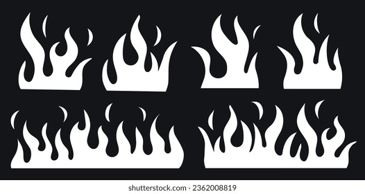 Retro Y2K Vector Set: Hot Fire. Vector set of minimal linear illustrations - trendy abstract aesthetic tongues of flame, minimal tattoo compositions, prints and graphic design elements.