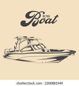Retro Yacht Ship Motor Boats Vector Illustration