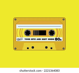 Retro yellow cassette. beautiful vector template.