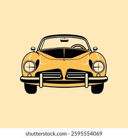 Retro Yellow Classic Car Design, A vibrant, stylized illustration of a vintage yellow convertible car.