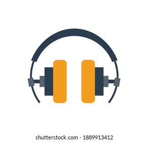 Retro yellow and grey headphones flat vector illustration