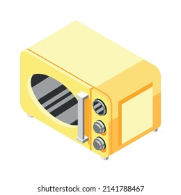 Retro yellow microwave oven isometric icon on white background 3d vector illustration