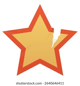Retro yellow and orange star. Wrinkled starburst sticker with a ripped paper edge. Sunburst, badge, price tag. Old distressed blank label with grunge style texture for scrapbook designs.	
