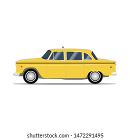 Retro yellow taxi cab side view vector illustration.  Commercial transportation flat style. 