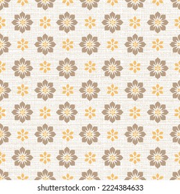 Retro yellow  texture grunge seamless background cute daisy flower, geometric pattern design