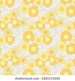 Retro Yellow and White Flowers Pattern Vector