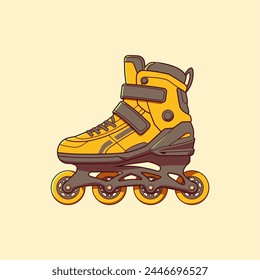 Patines en línea retro amarillo-gris en estilo de dibujos animados